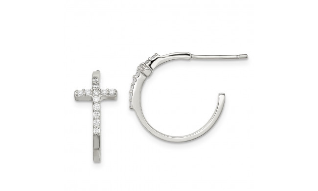Quality Gold Sterling Silver with CZ Cross Hoop Earrings - QE11083