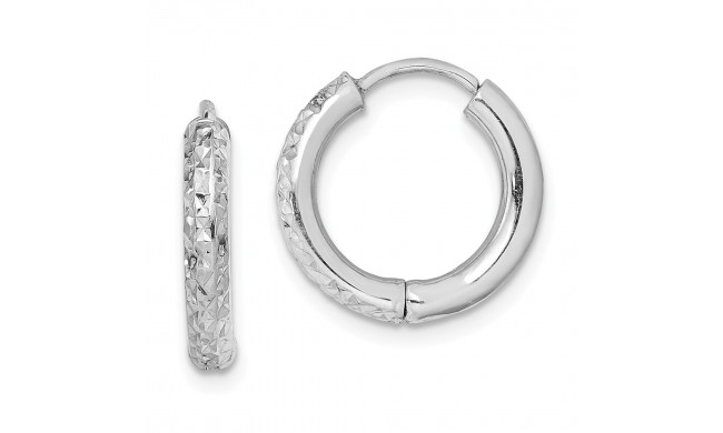 Quality Gold Sterling Silver Rhodium-plated Diamond Cut Hollow Hinged Hoop Earrings - QE8518