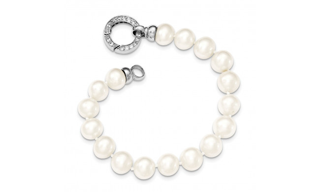 Quality Gold Sterling Silver Rhodium-plated 9-10mm White FWC Pearl CZ Fancy Bracelet - QH5214-7.5