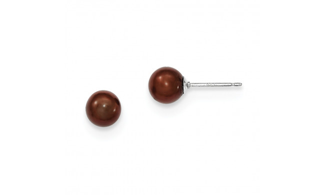 Quality Gold Sterling Silver 6-7mm Coffee FW Cultured Round Pearl Stud Earrings - QE12709