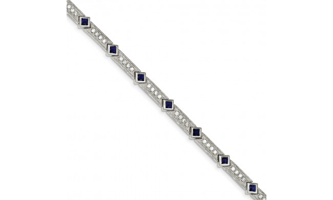 Quality Gold Sterling Silver Blue and Clear CZ Bracelet - QX436CZ