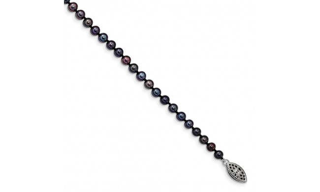 Quality Gold Sterling Silver Rhod-plated 4-5mm Black FWC Pearl Bracelet - QH5152-7.25