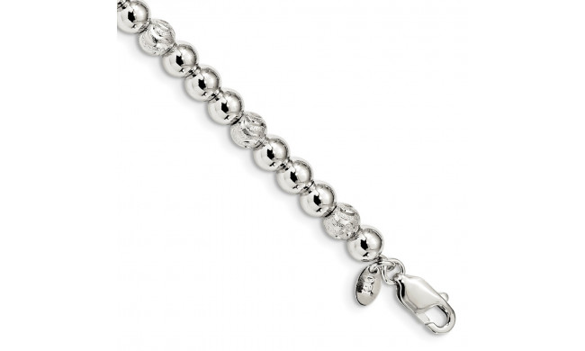 Quality Gold Sterling Silver Polished and  Beaded Bracelet - QG3789-7.5