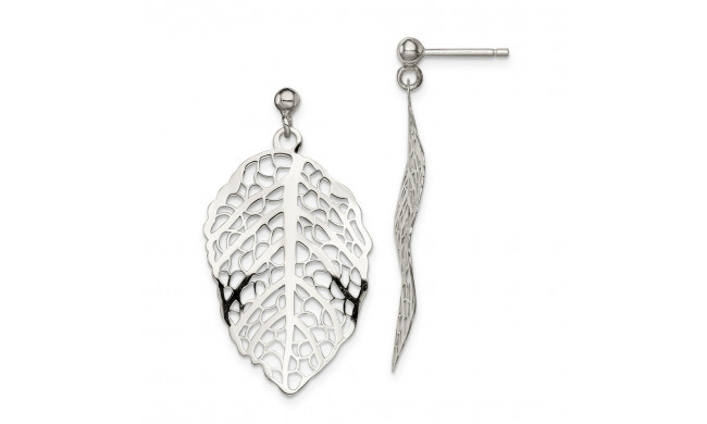 Quality Gold Sterling Silver Polished Leaf Post Dangle Earrings - QE8978