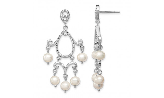 Quality Gold Sterling Silver Rhodium 5-6mm White FWC Pearl Post Dangle Earrings - QE12756