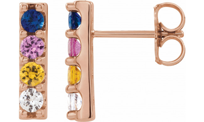 14K Rose Multi-Color Sapphire Bar Earrings - 86951602P