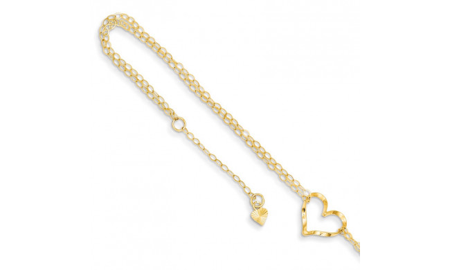 Quality Gold 14k Double Strand Heart 9" With 1" Ext Anklet - ANK173-9