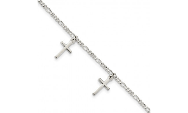 Quality Gold Sterling Silver Polished Cross 7.5in Bracelet - QG4248-7.5
