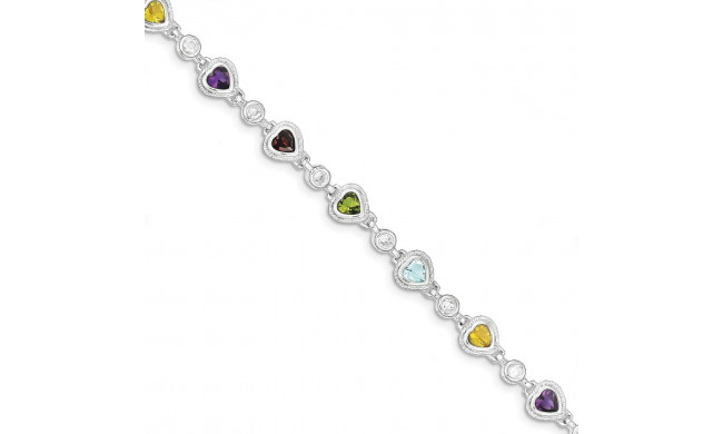 Quality Gold Sterling Silver Rhodium Plated Multicolored Gemstone Heart Bracelet - QX324CZ