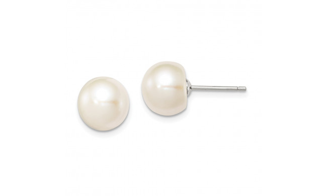 Quality Gold Sterling Silver 9-10mm White FW Cultured Button Pearl Stud Earrings - QE7689