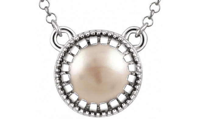 14K White Freshwater Cultured Pearl June 18 Birthstone Necklace - 651611112P