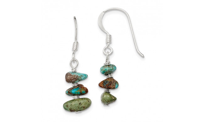 Quality Gold Sterling Silver Turquoise Chip Dangle Earrings - QE6400