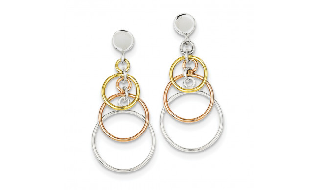 Quality Gold Sterling Silver Polished Flash Gold Plated Circle Dangle Post Earrings - QE8876