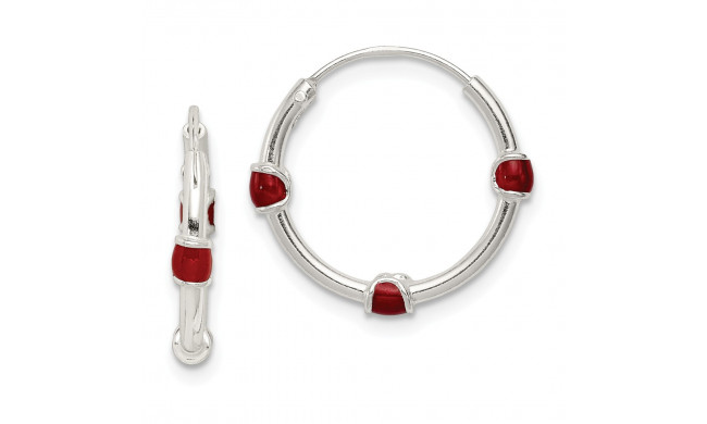 Quality Gold Sterling Silver Polished Red Enamel Hoop Earrings - QE11706