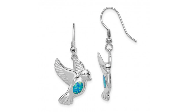 Quality Gold Sterling Silver Rhodium-plated Created Blue Opal Bird Dangle Earrings - QE14303