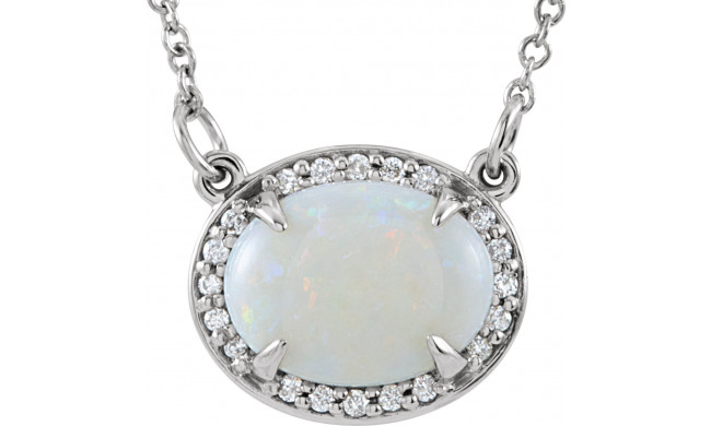 14K White Opal & .05 CTW Diamond Halo-Style 16 1/2 Necklace - 85902101P