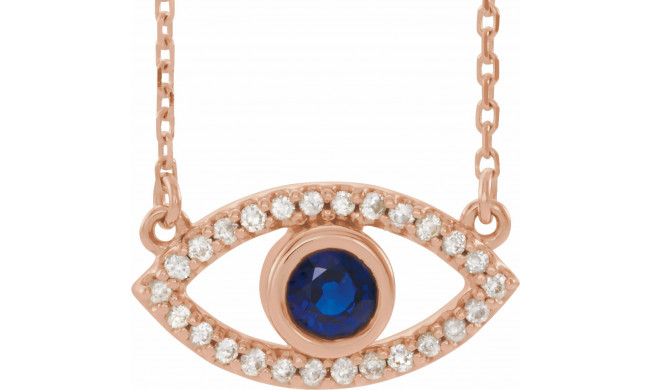 14K Rose Blue Sapphire & White Sapphire Evil Eye 16 Necklace - 86832612P