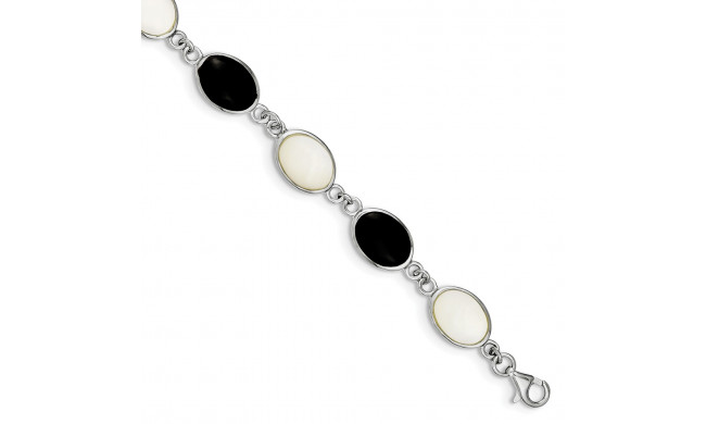 Quality Gold Sterling Silver Onyx & Mother of Pearl Bracelet - QG2399-7