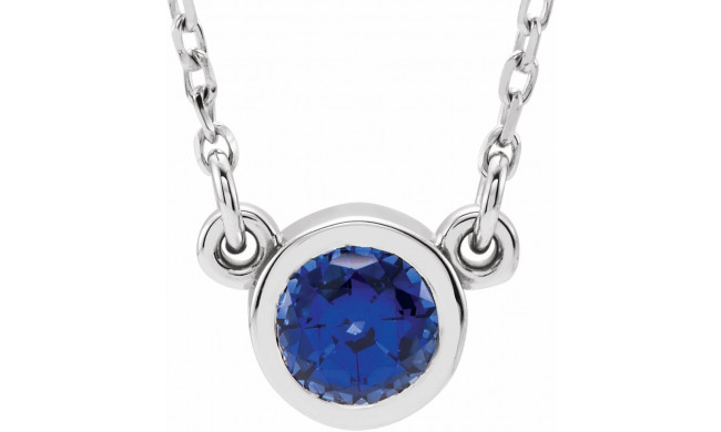 14K White 4 mm Round Blue Sapphire Bezel-Set Solitaire 16 Necklace - 6113460023P