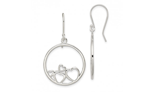 Quality Gold Sterling Silver Polished Open Hearts Circle Dangle Earrings - QE7079