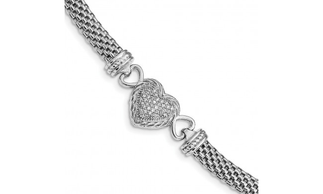 Quality Gold Sterling Silver Rhodium Plated CZ Heart Mesh Link Bracelet - QG4506-7.5