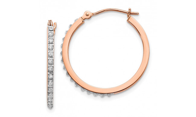 Quality Gold 14k Rose Gold Diamond Fascination Round Hinged Hoop Earrings - DF268