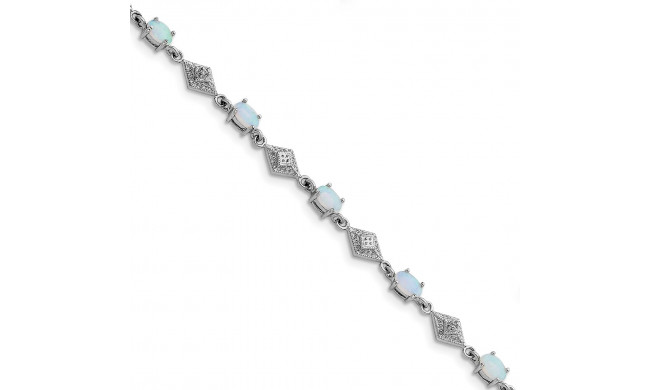 Quality Gold Sterling Silver Rhodium Plated White Created Opal and CZ Bracelet - QX520CP