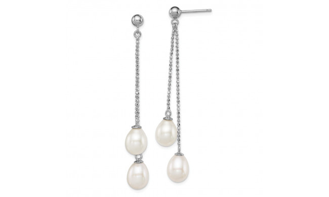 Quality Gold Sterling Silver Rhodium 7-8mm White FWC Pearl Post Dangle Earrings - QE12777
