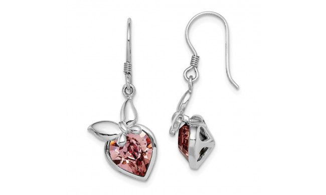 Quality Gold Sterling Silver Rhodium-plated Pink Crystal Butterfly Heart Dangle Earrings - QE14439