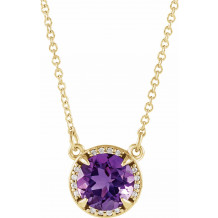 14K Yellow 8 mm Round Amethyst & .05 CTW Diamond 16 Necklace - 8590570003P