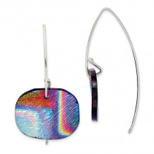 Quality Gold Sterling Silver Yellow Blue & Red Dichroic Glass Dangle Earrings - QE6256