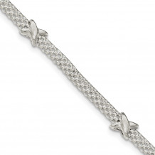 Quality Gold Sterling Silver Mesh with X's  ension Bracelet - QG3922-7