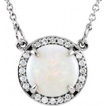 14K White Opal & .05 CTW Diamond 16 Necklace - 85906101P