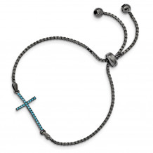 Quality Gold Sterling Silver Black-Rhodium Dyed White Howlite Cross Adjust. Bracelet - QG4635