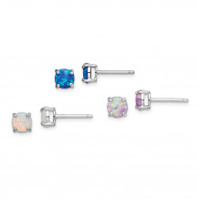 Quality Gold Sterling Silver Rhodium-plated Created Opal Set of 3 Stud Earrings - QE15240