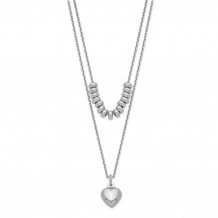 Quality Gold Sterling Silver Rhodium-plated 2-Strand Beads & Heart Dangle Necklace - QG5268-16