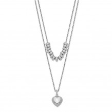 Quality Gold Sterling Silver Rhodium-plated 2-Strand Beads & Heart Dangle Necklace - QG5268-16