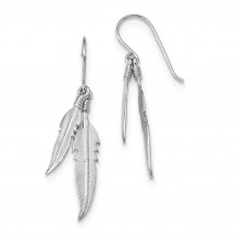 Quality Gold Sterling Silver Rhodium-plated Polished Feathers Dangle Earrings - QE13482