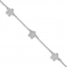 Quality Gold Sterling Silver Rhodium-plated Polished Filigree Flower Bracelet - QG4824-7