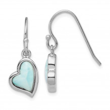 Quality Gold Sterling Silver Rhodium-plated Light Blue Larimar Heart Dangle Earrings - QE14446