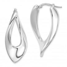 Quality Gold Sterling Silver Polished Rhodium Plated Hollow Twisted Hoop Earrings - QE8313