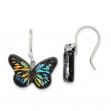 Quality Gold Sterling Silver Iridescent Glass Butterfly Dangle Earrings - QE14251