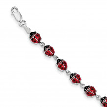 Quality Gold Sterling Silver Rhodium Polished Enameled Lady Bug Bracelet - QG3443-7