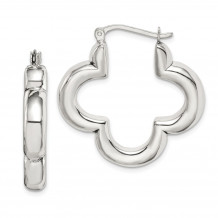 Quality Gold Sterling Silver Polished Clover Hoop Earrings - QE14146