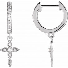 14K White 1/8 Diamond Cross Hoop Earrings - 871876001P