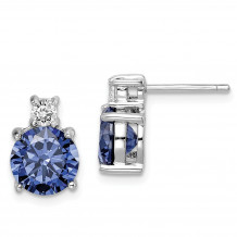 Quality Gold Sterling Silver Rhod-plated Blue and White CZ Stud Earrings - QE14261