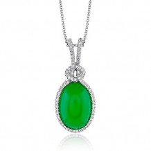 Zeghani 14K White Gold Chrysoprase & Diamonds Pendant