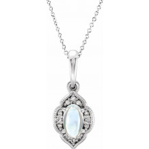 14K White Rainbow Moonstone & .03 CTW Diamond Clover 16-18 Necklace - 8658760005P