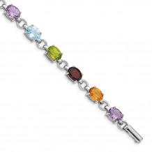 Quality Gold Sterling Silver Rhodium-plated Circle & Oval Multi-gemstone Bracelet - QG4926-7.25