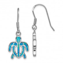 Quality Gold Sterling Silver  Blue Opal Inlay Tortoise Dangle Earrings - QE7436